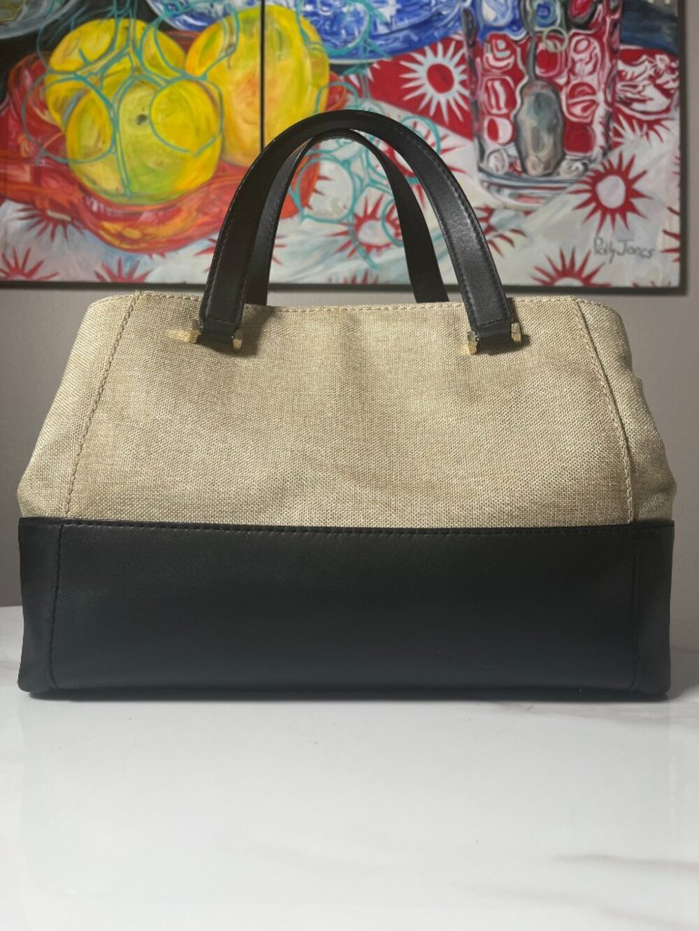Kate Spade Charlotte Street Large Sloan Black Natural Storybook Satchel - Picture 5 of 14